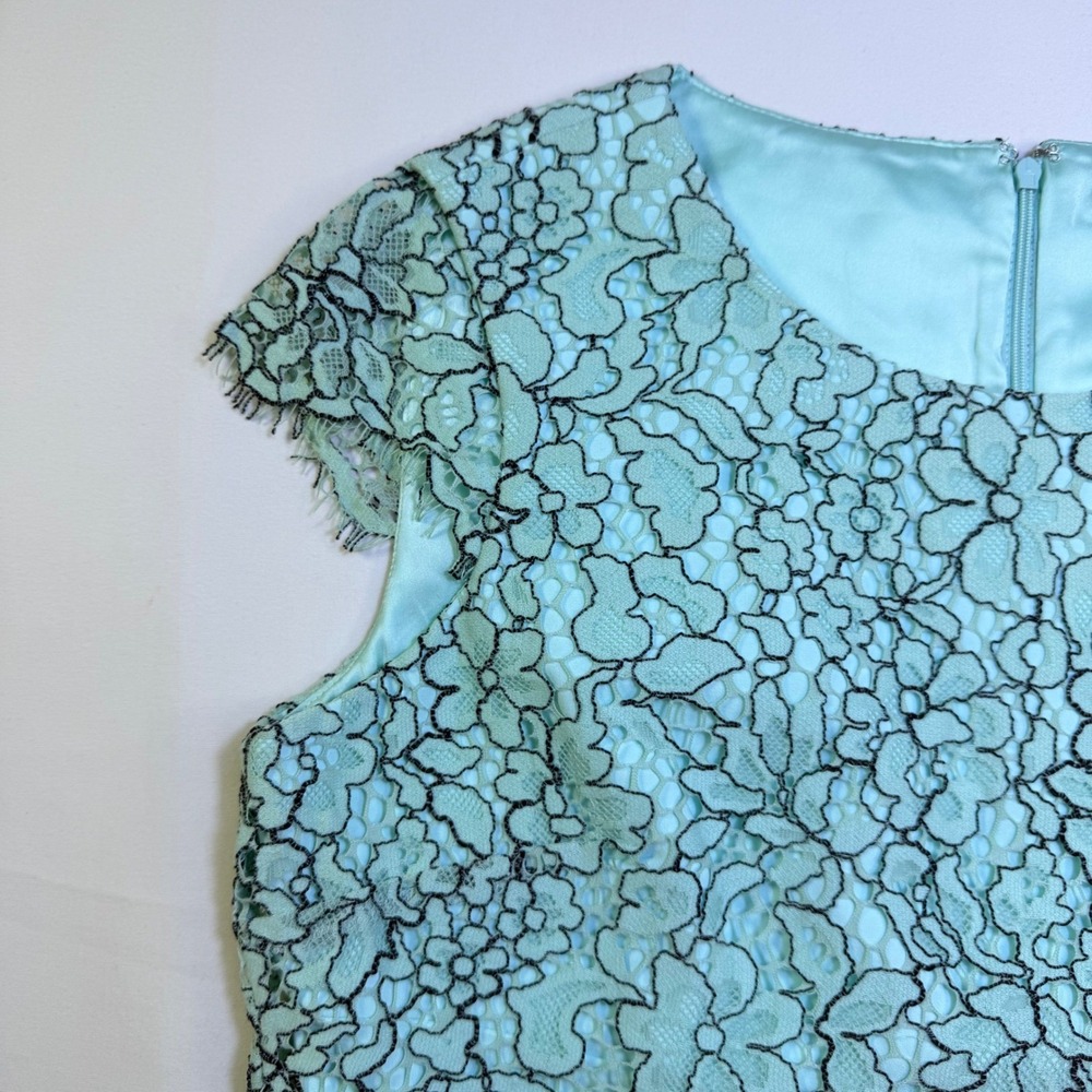 Antonio‎ Melani Mint Green Black Floral Lace Sheath Dress Cap Sleeve Size 10 - Picture 5 of 14